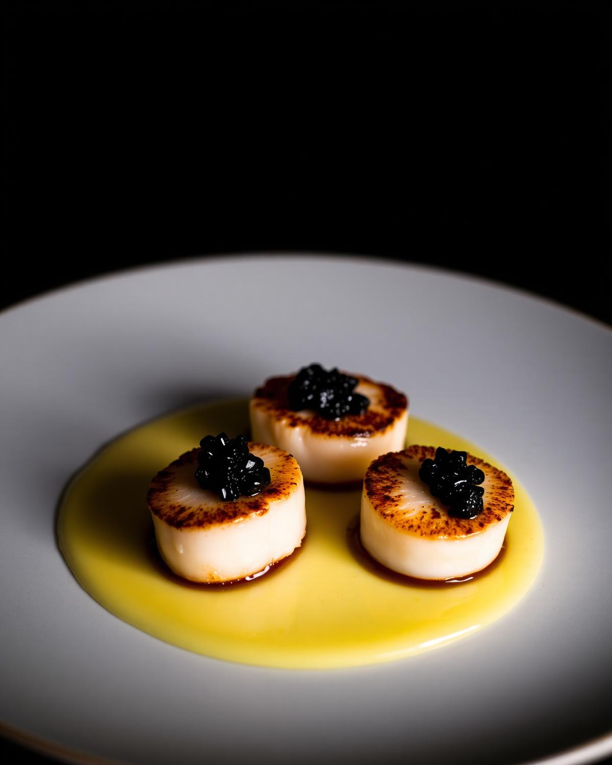 Saint-Jacques snackées et caviar