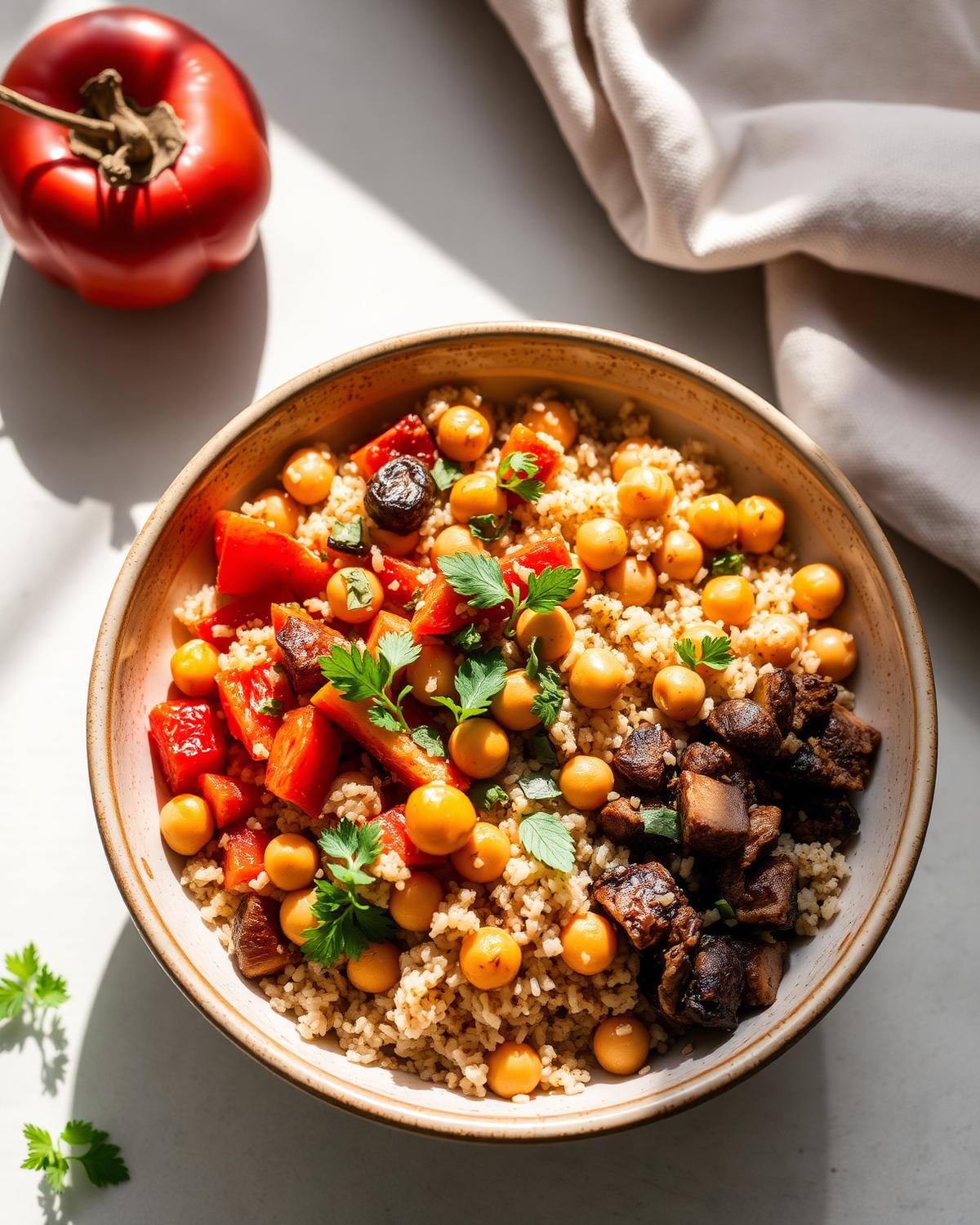 Bowl de quinoa, légumes rôtis et pois chiches