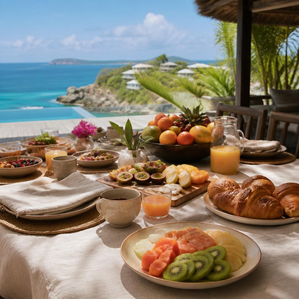 Table de villa dressée pour un séjour à Saint-Barthélemy